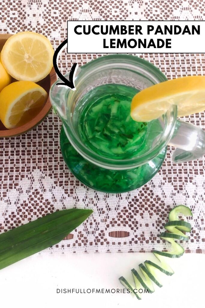 Pitcher full of tropical green cucumber pandan lemonade.