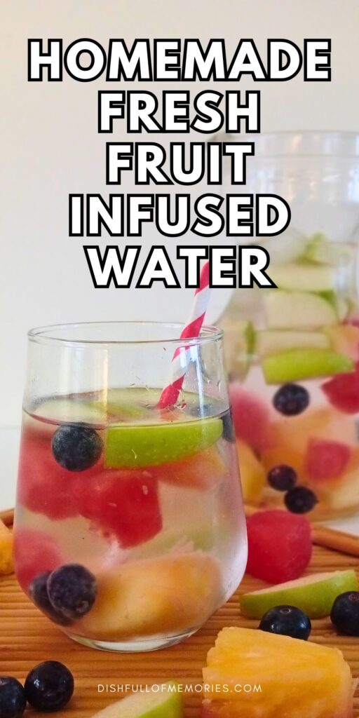 Homemade fresh fruit infused water drink. Watermelon, pineapple, apple, and blueberries.