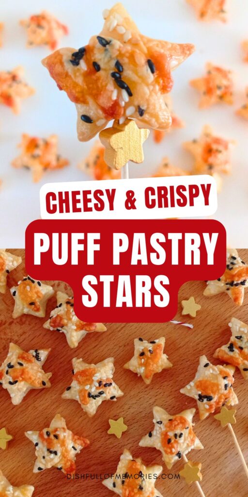 Cheesy and crispy puff pastry star appetizers.